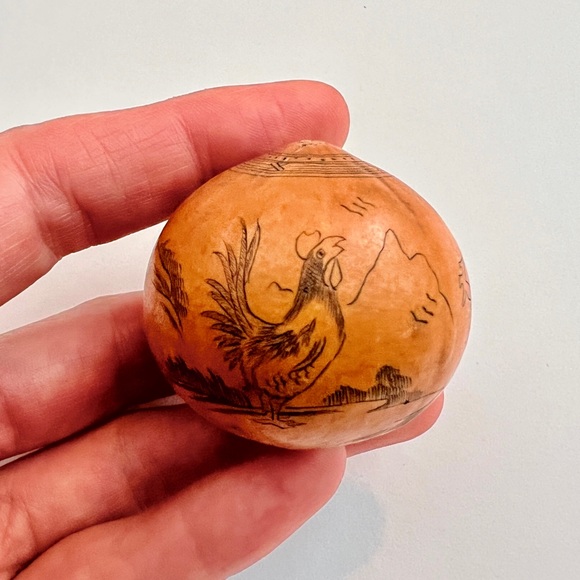 Antique lanzou carved etched gourd Chinese Zodiac year of rooster folk art - Picture 3 of 13